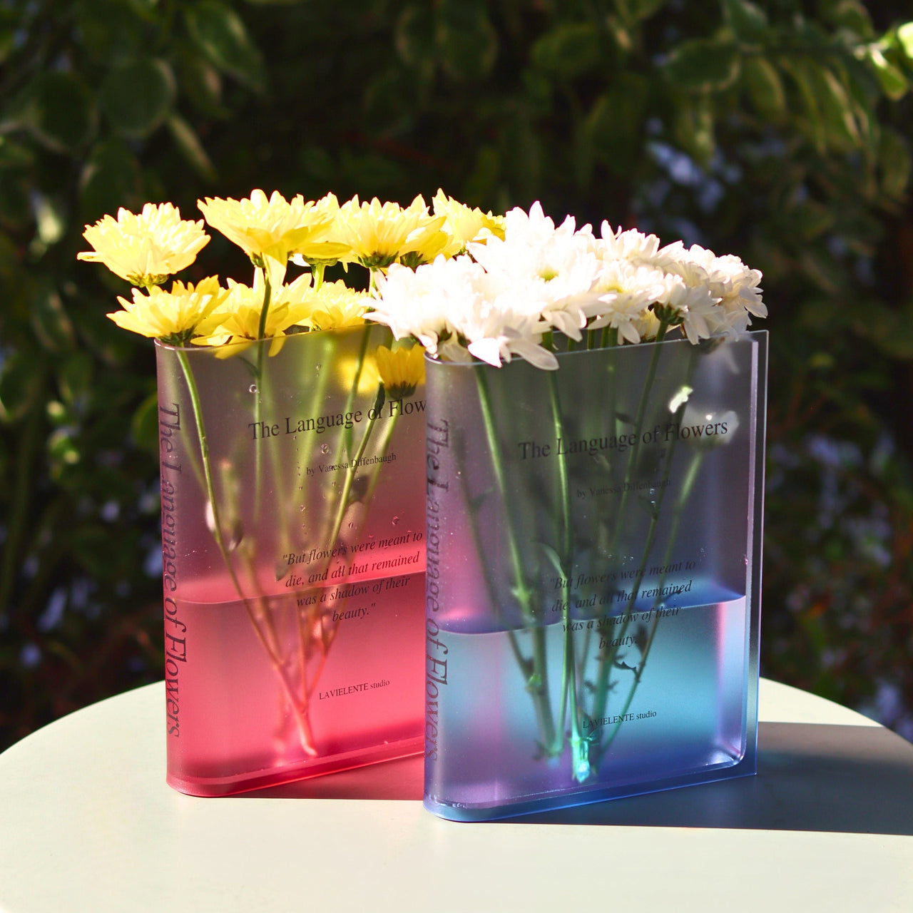 Fade Color The Language of Flowers Acrylic Book Vase Unique Home Decor for Book and Flower Lovers