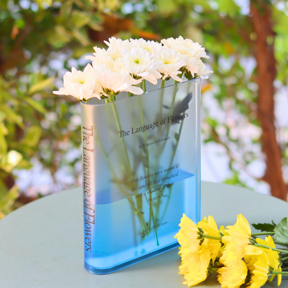 Fade Color The Language of Flowers Acrylic Book Vase Unique Home Decor for Book and Flower Lovers