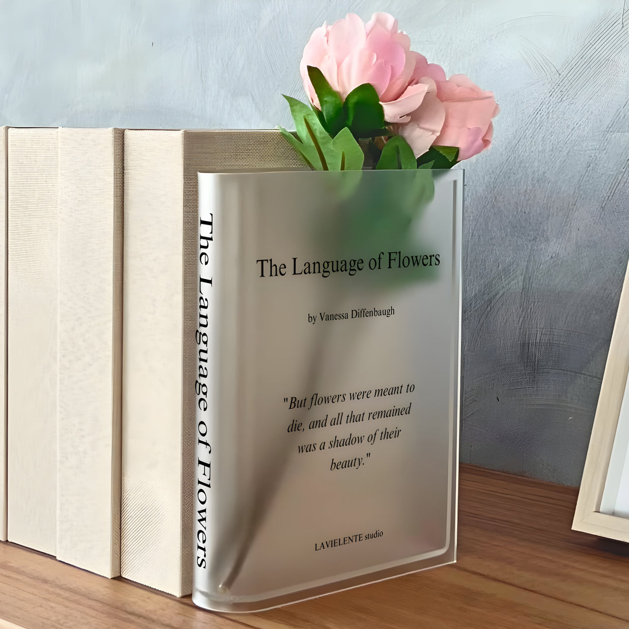 The Language of Flowers Acrylic Book Vase Unique Home Decor Frosted Black Literature