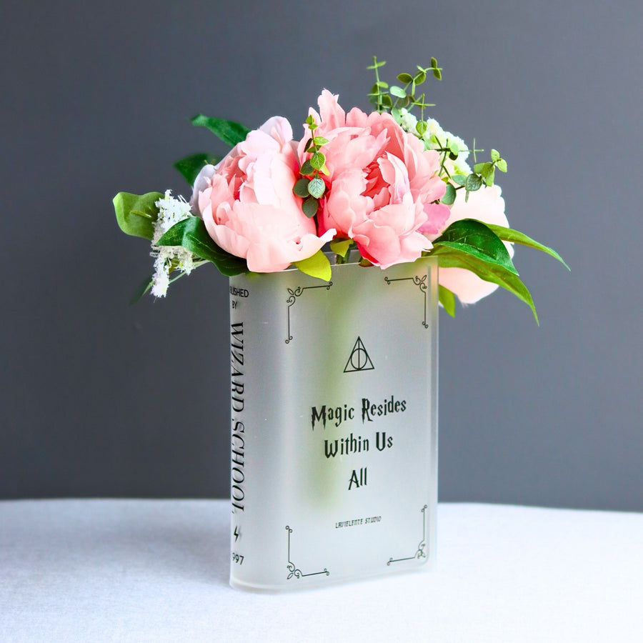 Hogwarts-inspired Acrylic Book Vase for Flower Lovers and Potterhead Fan Gift Magic-inscribed Home Decor