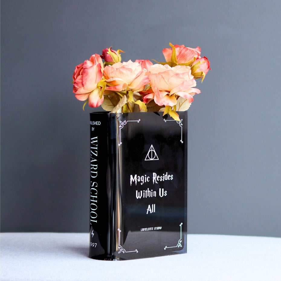 Hogwarts-inspired Acrylic Book Vase for Flower Lovers and Potterhead Fan Gift Magic-inscribed Home Decor