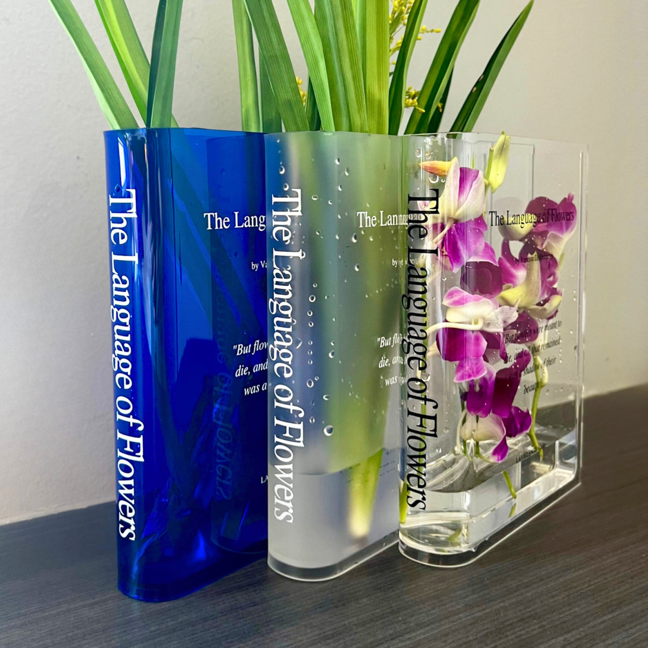 Value Bundle 3 Pcs The Language of Flowers Acrylic Book Vase Unique Home Decor