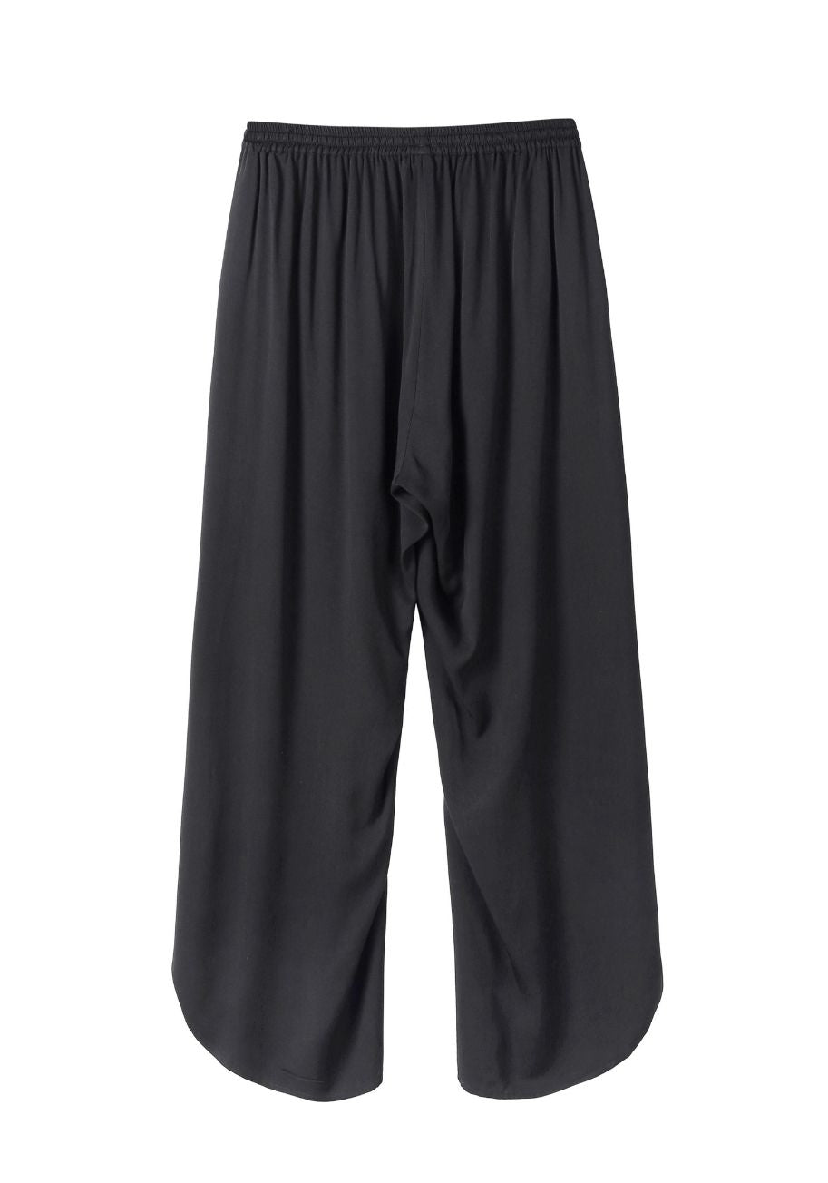 Slit Leg Yoga Pants Beach Vacation Wear Flowy Boho Style Harem - Black
