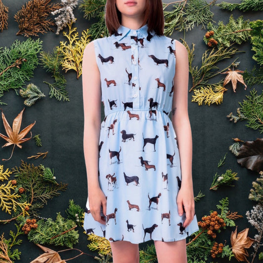 Customized Sleeveless Animal Pattern Dress Above Knee Length w/Stretchable Waist Design - Dog